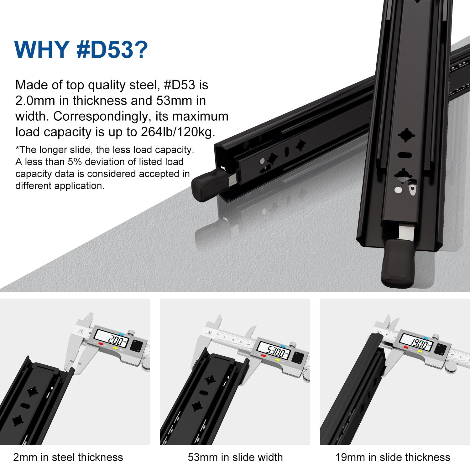 12" Black Heavy Duty Drawer Slide with Lock #D53, Black-electroplated Cold-Ro...
