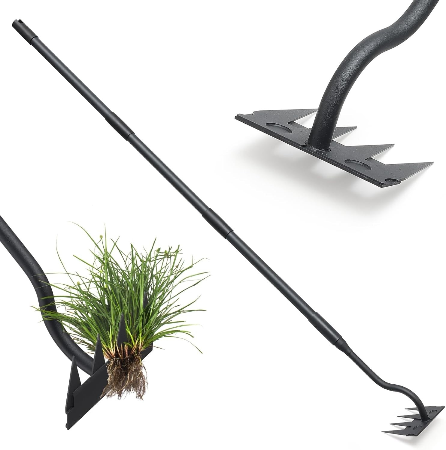 Manual Weeder Tool,4 Tines Garden Weeding Rake with Sharp Blade,55 Inch Long ...
