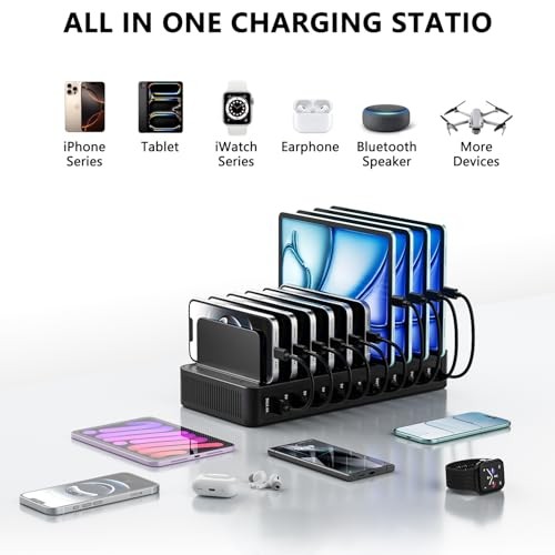 USB C Charging Station for Multiple Devices, 10-Port 100W Charging Dock, with