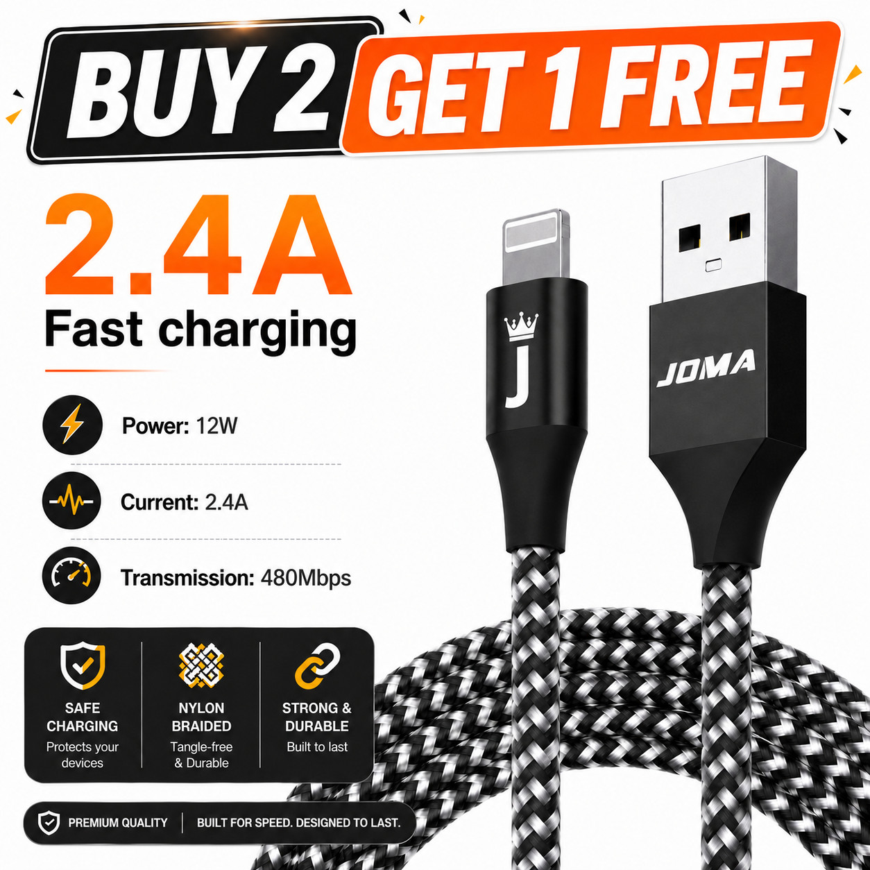 Heavy Duty Braided Long USB Fast Charger Cable Lead For iPhone 14 13 12 11 X 7 8