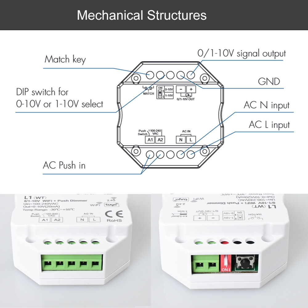 0/1-10V Tuya Zigbee WiFi RF AC Push LED Dimmer Switch Light Controller f Alexa