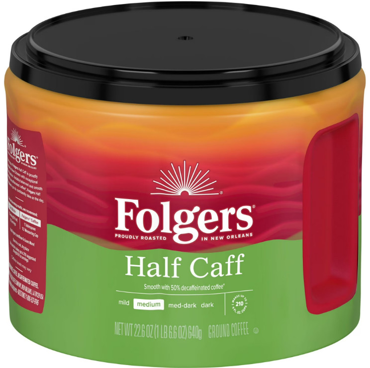 4 Pack Folgers Half Caff Medium Roast Coffee, 22.6 oz Canister