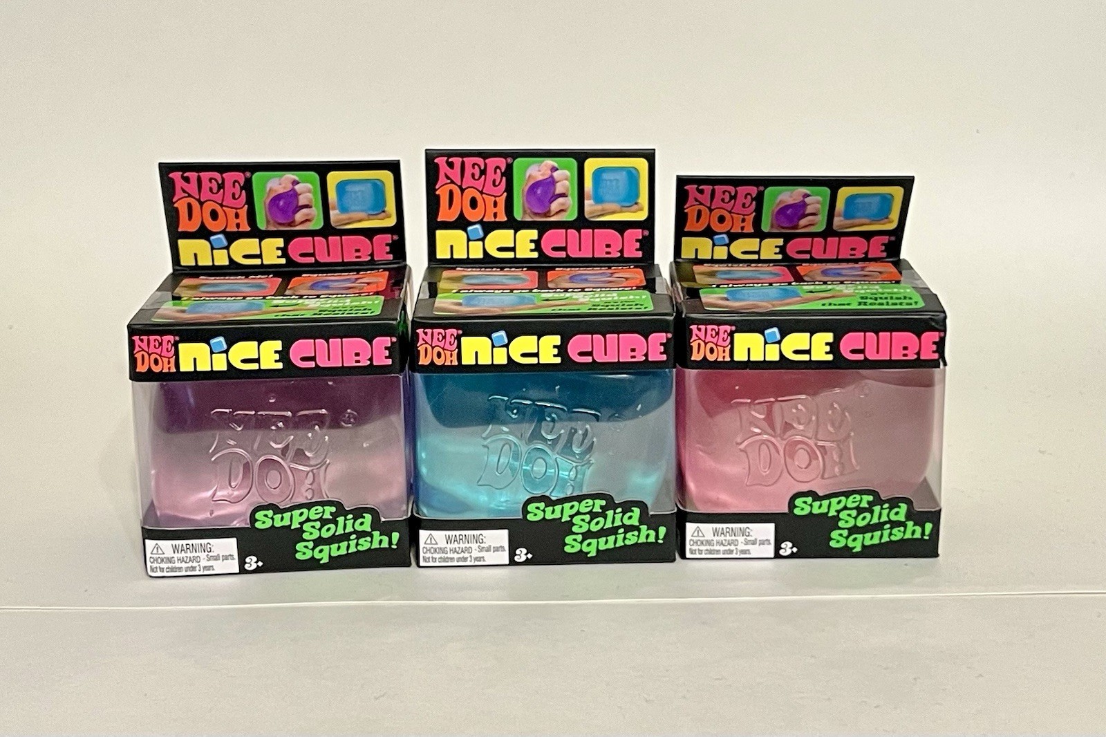 SCHYLLING NeeDoh AUTHENTIC Nee Doh Nice Cube Super Solid Squish Blue Purple Pink