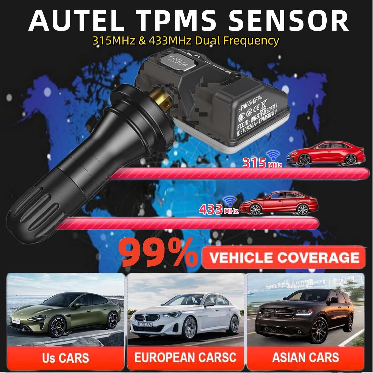 Autel TPMS MX-Sensor 315MHz & 433MHz Programmable Universal Tire Pressure Rubber