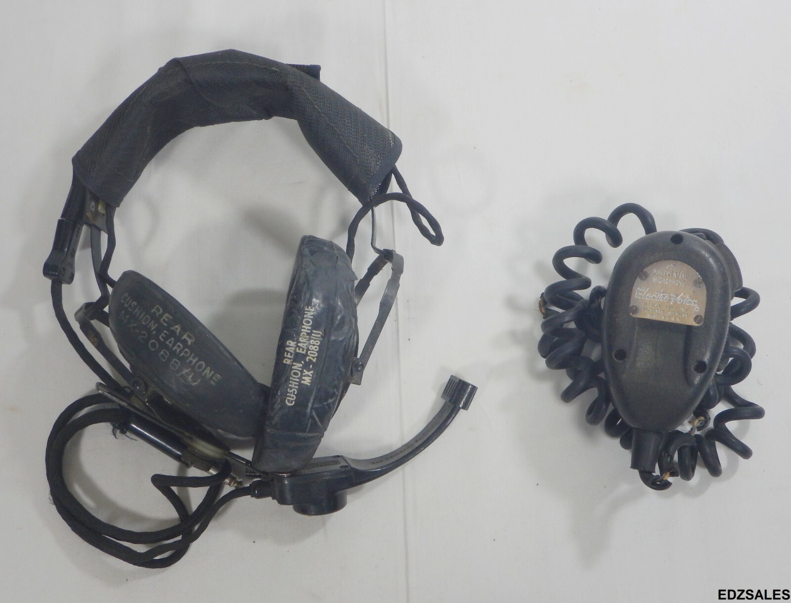 US Military Aviation Roanwell Headphones Headset + Electro-Voice 205 Microphone