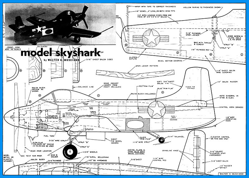 Model Airplane Plans (UC): Douglas AD-2 Skyshark 28" Navy Carrier for .19-.49