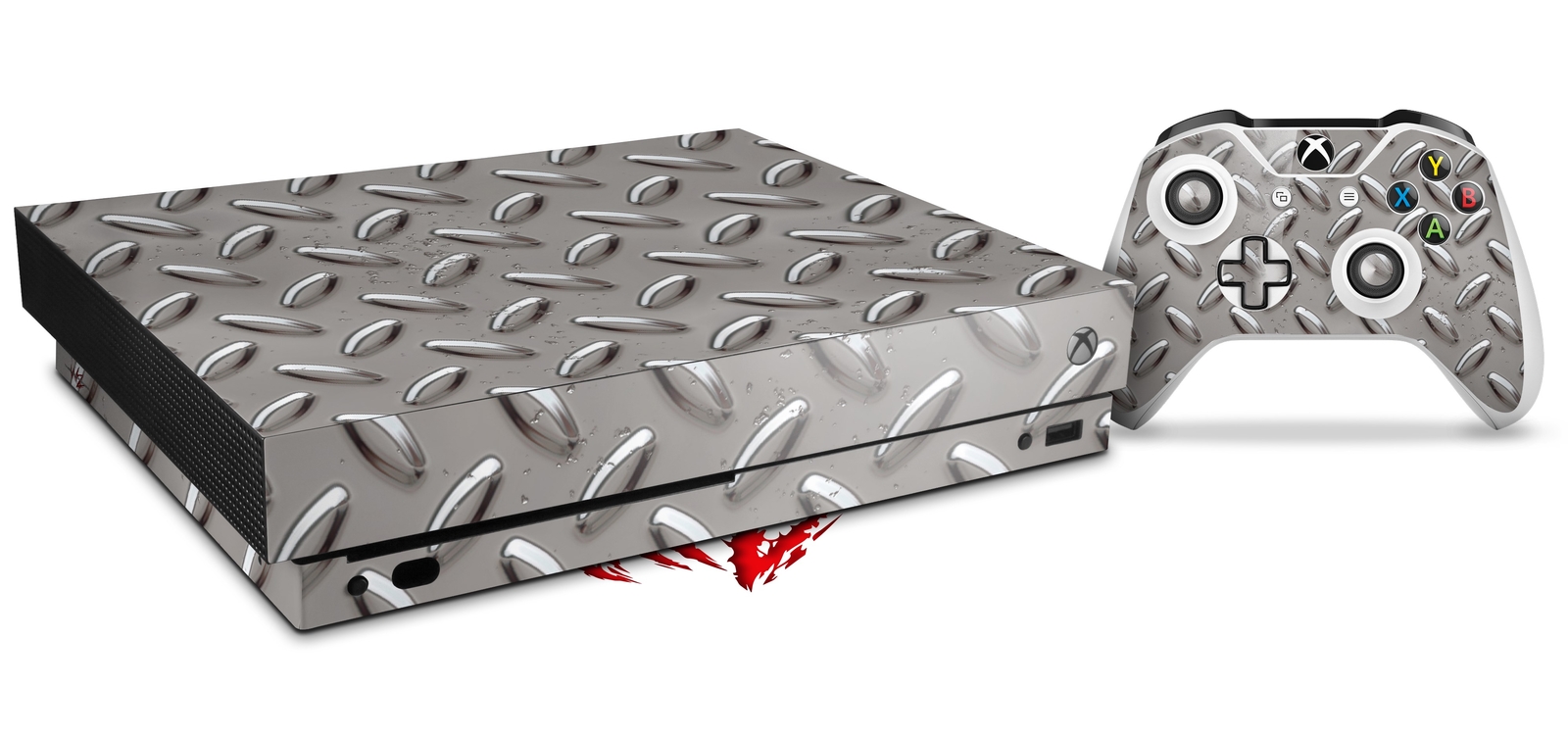 Skin Set for XBOX One X Diamond Plate Metal 02