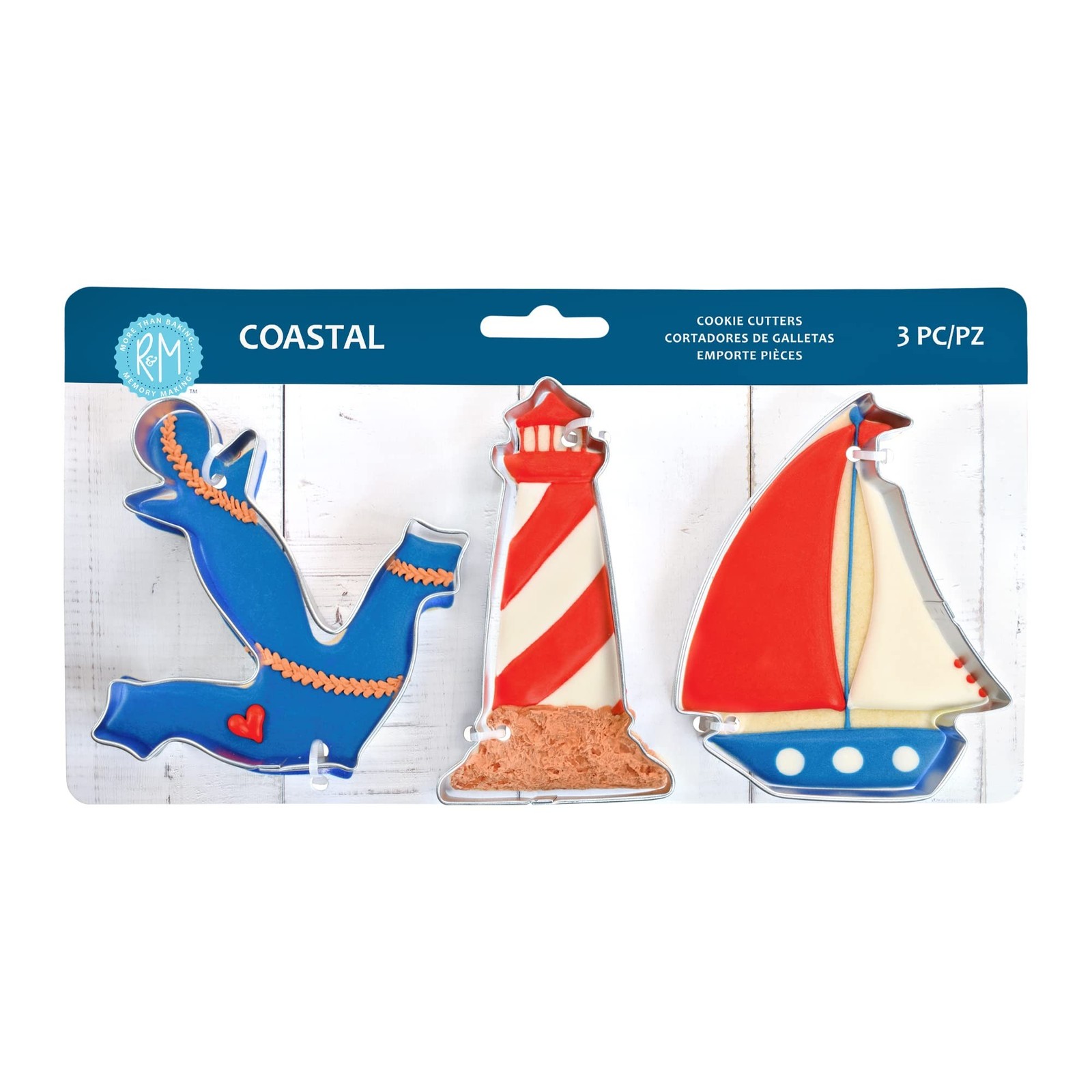 R&M Coastal Seaside Cookie Cutter 3 Piece Set. Includes Anchor, Lighthouse an...