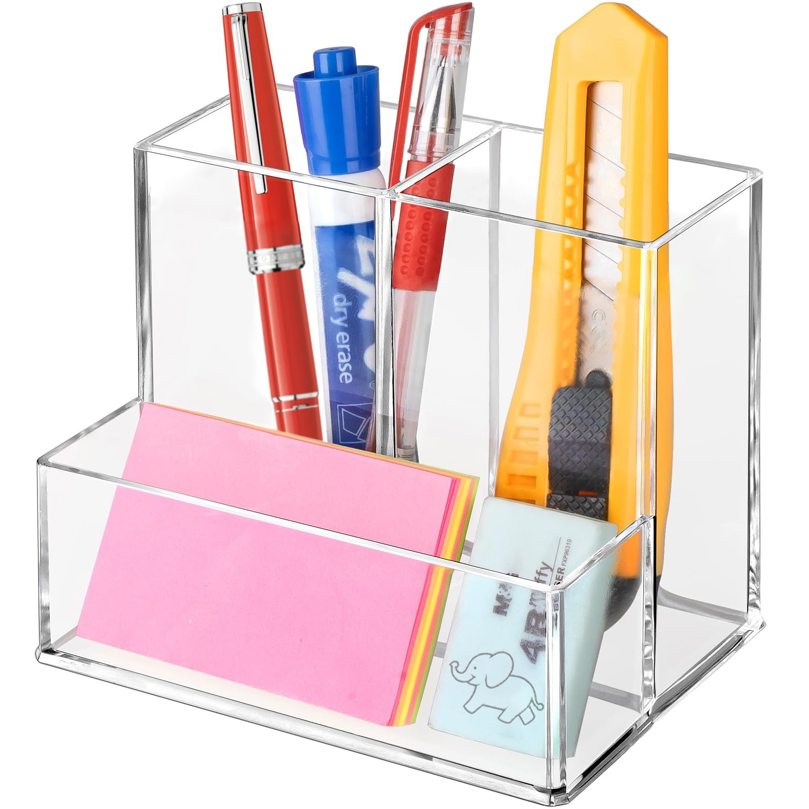 Pen Holder for Desk, Clear Acrylic Pencil Holder for Desk, Marker Holder with 3