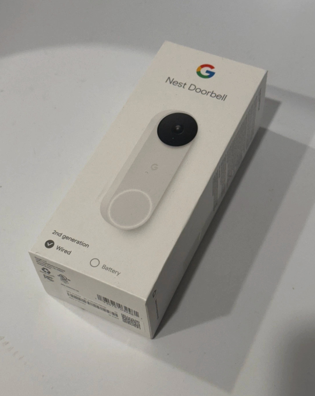 Google Nest Doorbell (Wired, 2nd Gen) Video Doorbell Security Camera 720p - Snow