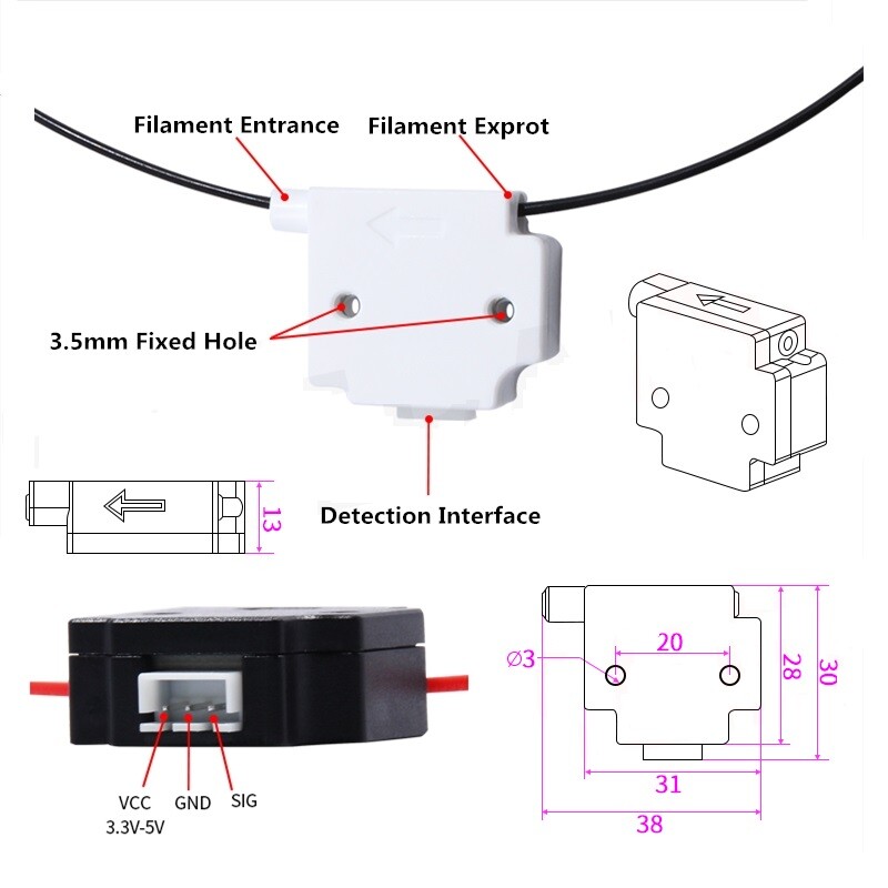 3D Printer Filament Break Detection Module Runout Sensor Detector Ender 3 CR10