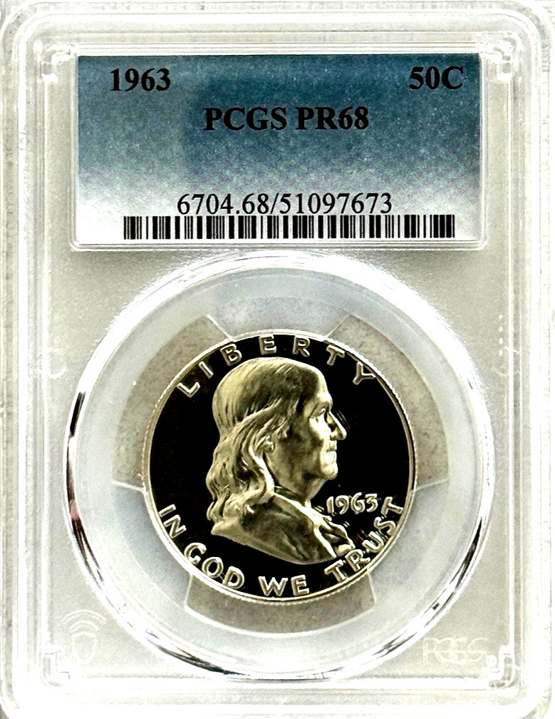 1963 PROOF FRANKLIN, PCGS PR68, NO SPOTS, HAZE, OR TONING, BRILLIANT!