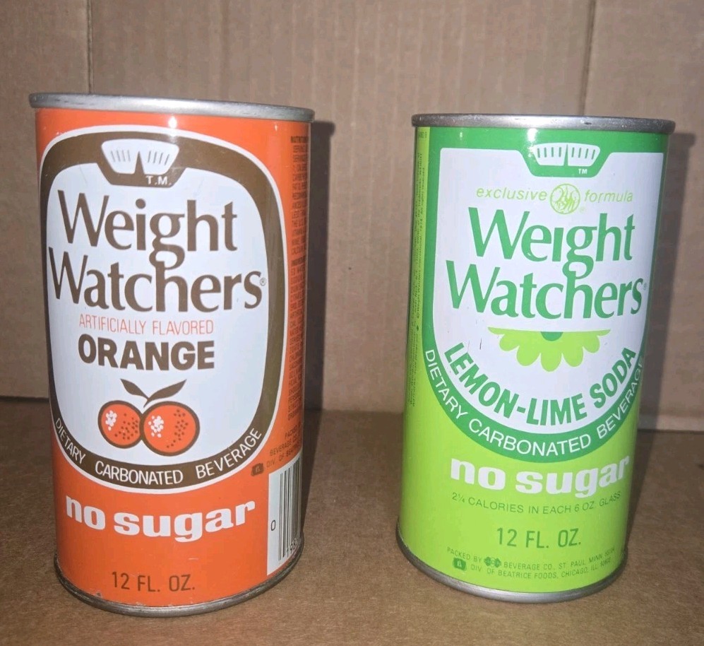 1970s WEIGHT WATCHERS Orange & Lemon-Lime Soda Cans Vintage
