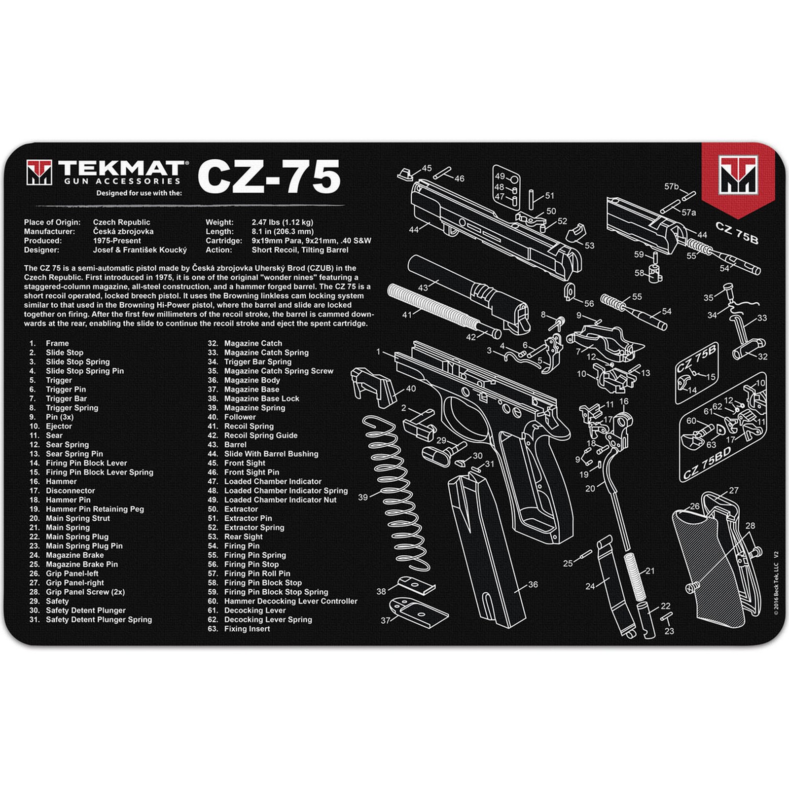 TekMat Original Gun Cleaning Mat - 17" X 11" - CZ 75