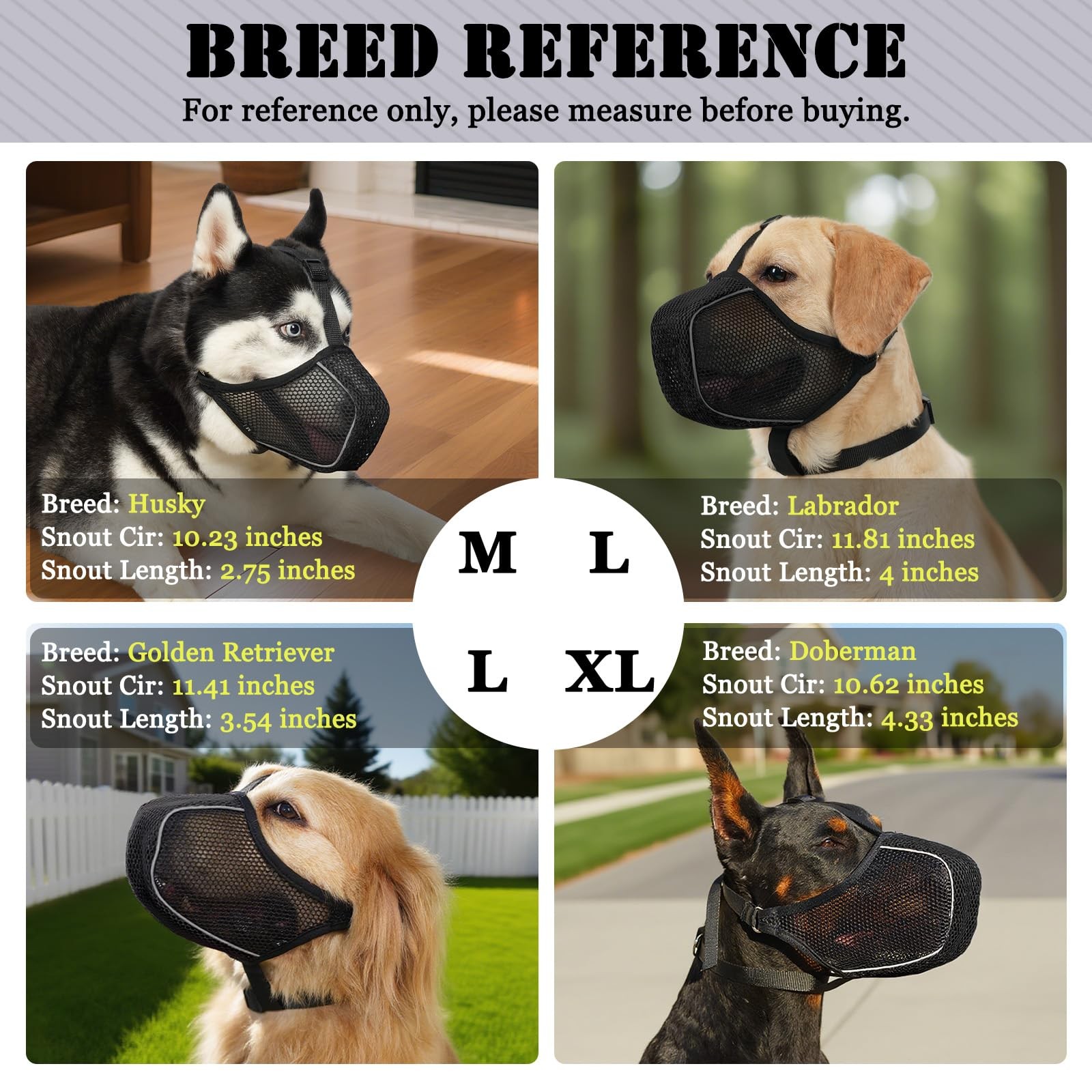 Dog Muzzle, Mesh Soft Muzzles for Large Medium Small Dogs Poodle Husky Doberm...
