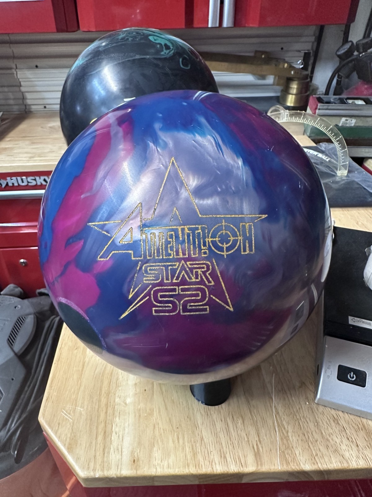 *USED- Bowling Ball -14lb Rotogrip " ATTENTION STAR S2  " PLUGGED AND RESURFACED