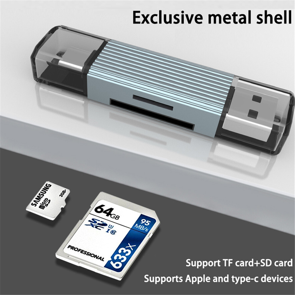 4-in-1 SD/TF Card Reader OTG USB-C to USB 3.0 Adapter Android iPhone Tablet PC