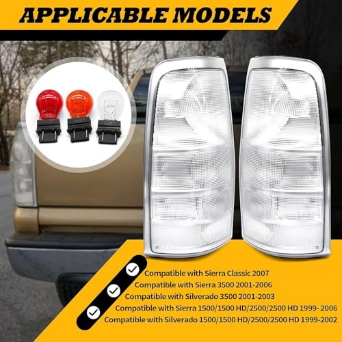 A Pair White Clear Tail Light Assembly Compatible with 1999-2002 Silverado