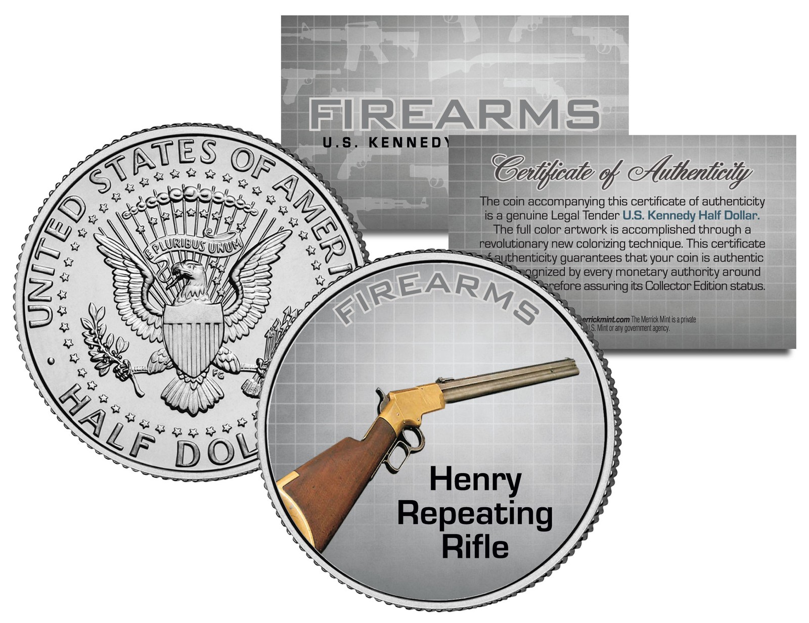 HENRY REPEATING RIFLE Gun Firearm JFK Kennedy Half Dollar US Colorized Coin