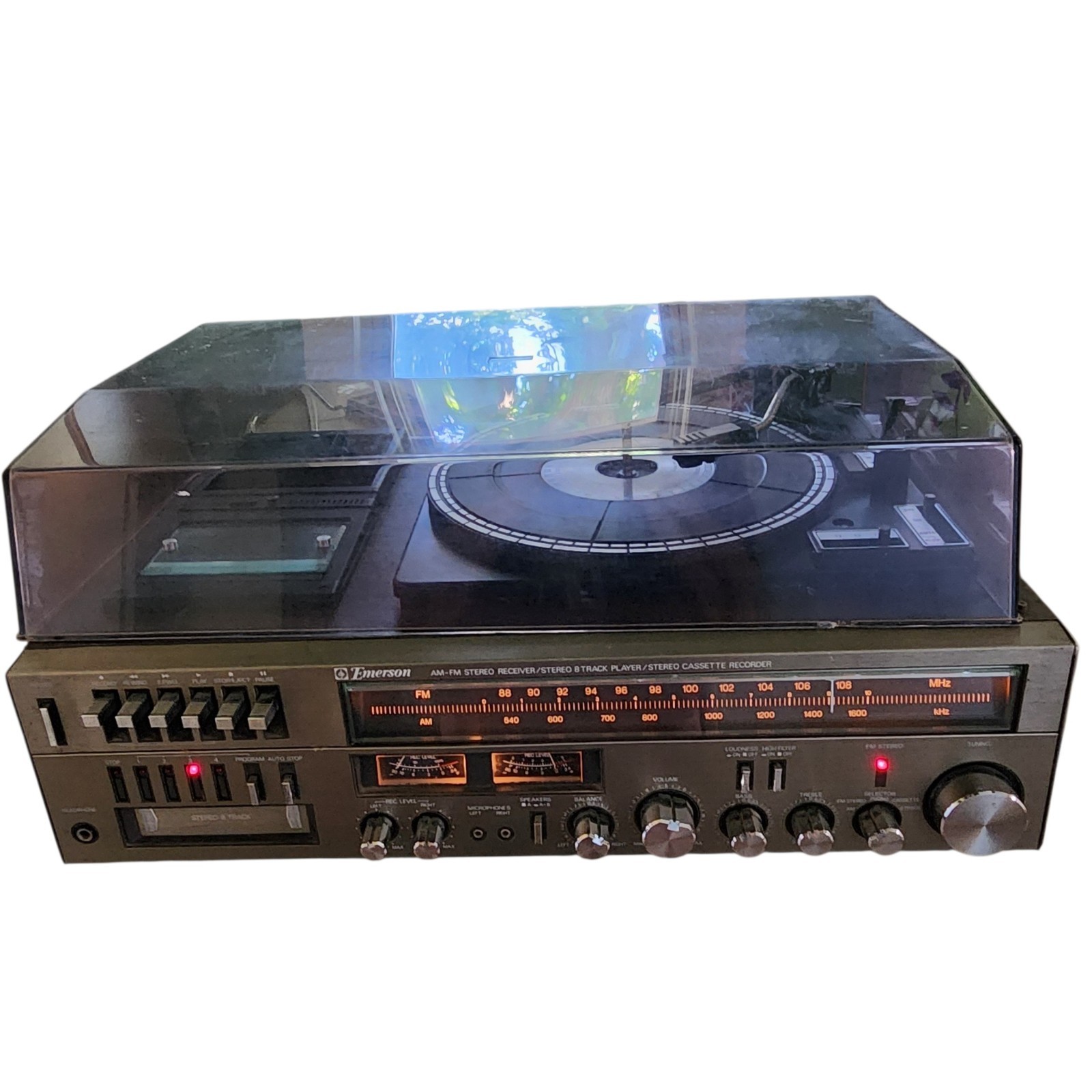 Emerson AM-FM Receiver Stereo 8 Track Player Cassette Player Turntable  M-3003