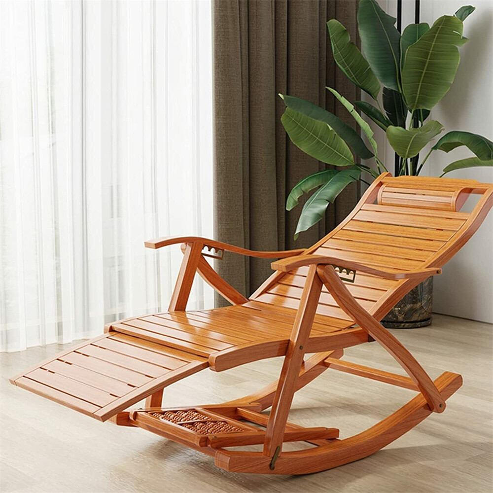Heavy Duty Folding Rocking Chair Bamboo Living Room Indoor Outdoor Furniture US