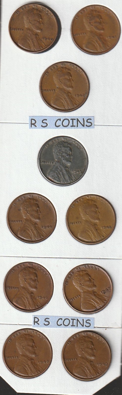 LINCOLN WHEAT PENNY 10 COIN SET - 1940 to 1949 PHILLY buy multiple sets