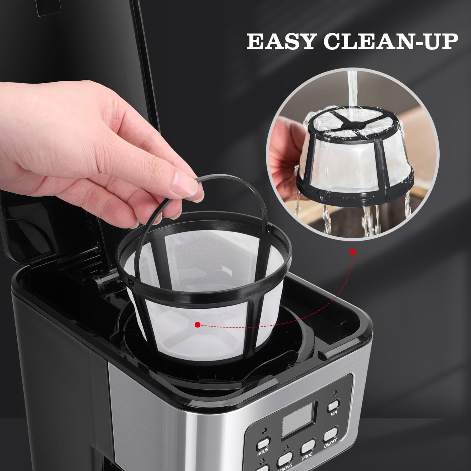 Taylor Swoden 12-Cup Programmable Coffee Maker, Regular & Strong Brew Black