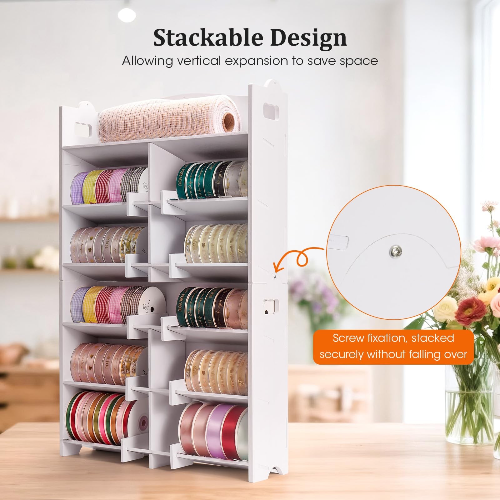Stackable Small Ribbon Storage Organizer Rack Wall Mount Holder for 4 Inch