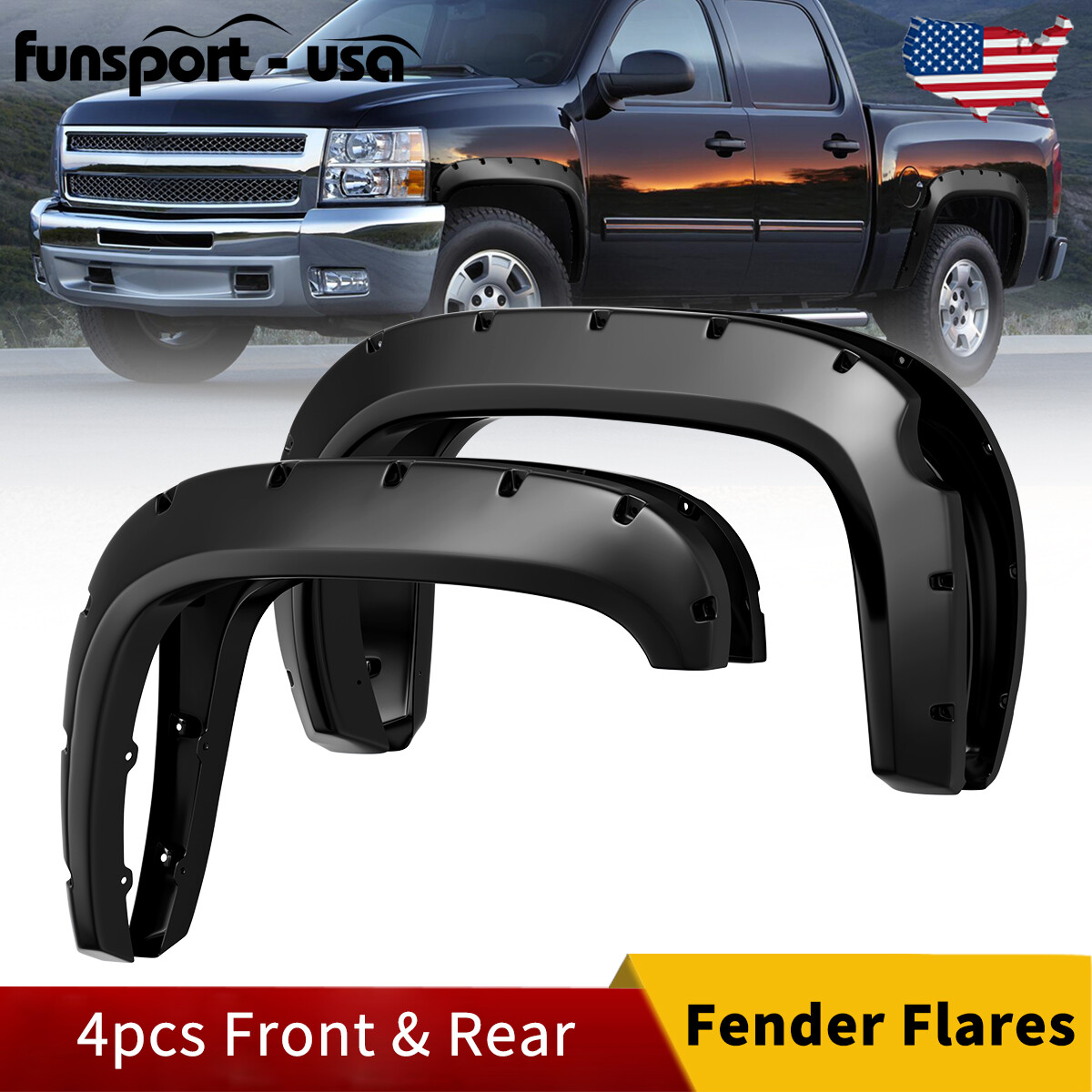 Fender Flares for 07-13 Chevy Silverado 1500 Pocket Rivet Bolt Style 69" 5.8 ft