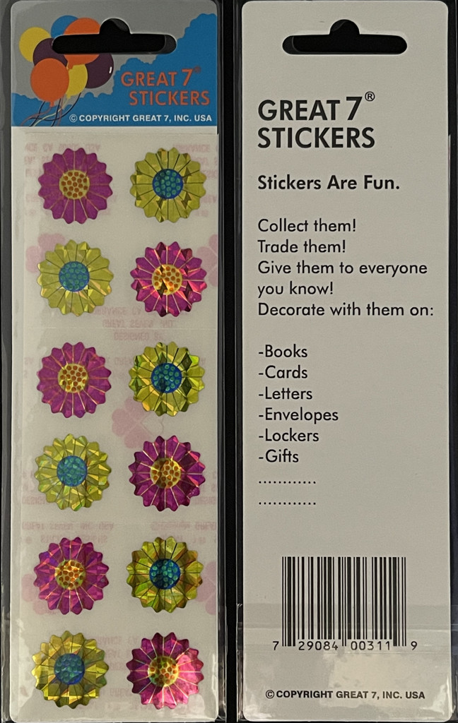 12 packages of Prismatic Sunflower Stickers, "Great 7" Sticker Designs, PPZ50002