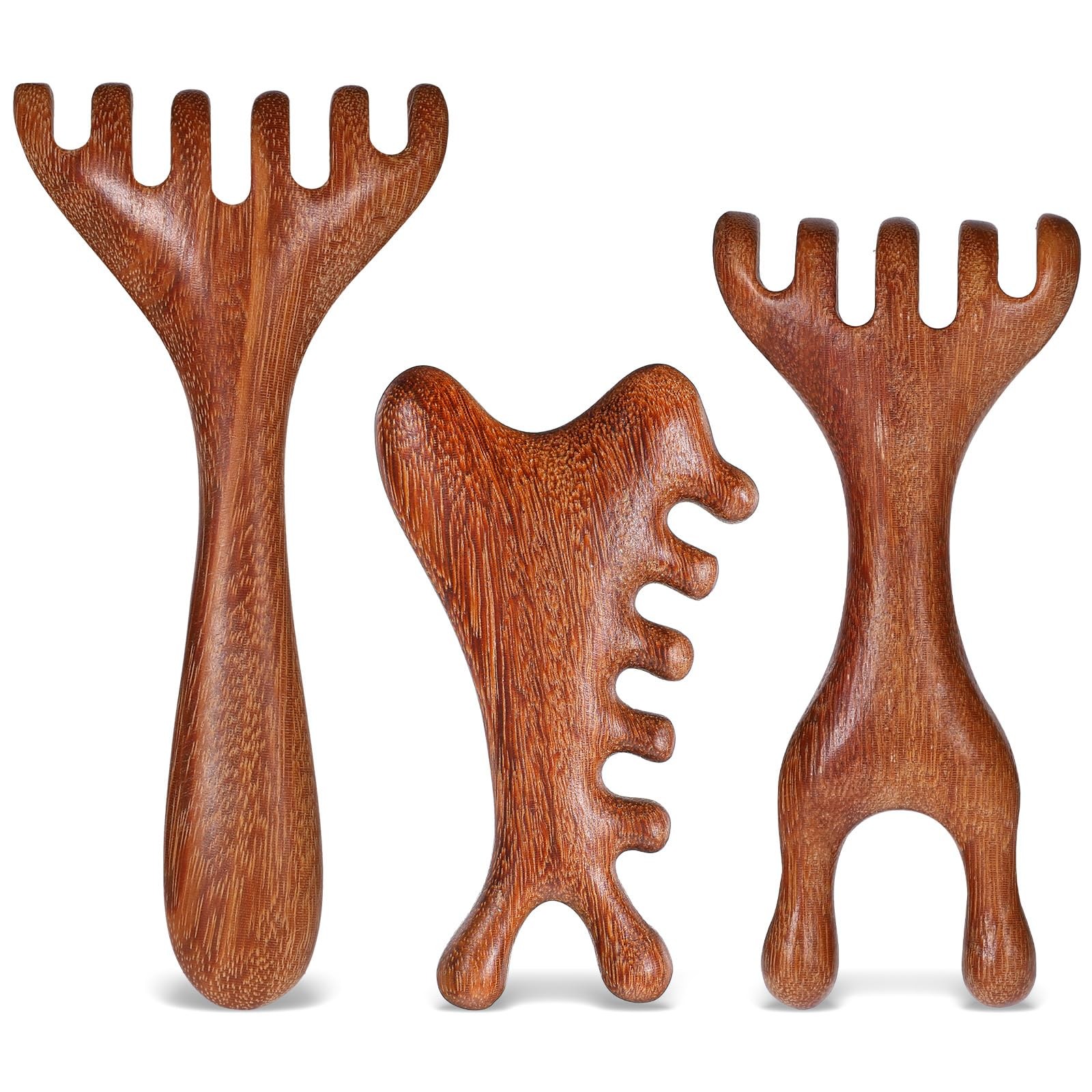 Gsbnjuy 3 Pack Wooden Massager Comb Gua Sha 4.88 × 2.24 × 0.63 Inch, Brown