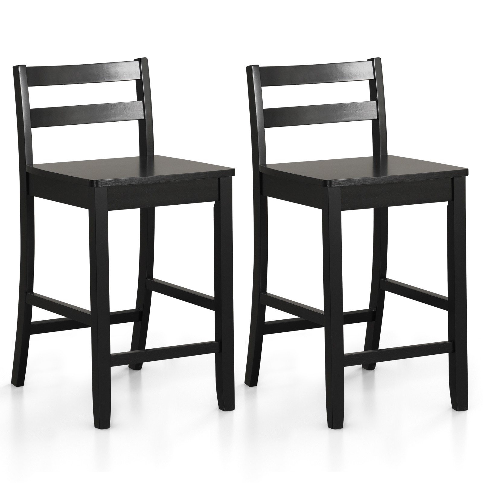 24-Inch Wooden Bar Stools Set of 2 w/ Ergonomic Backrest Counter Height Stools