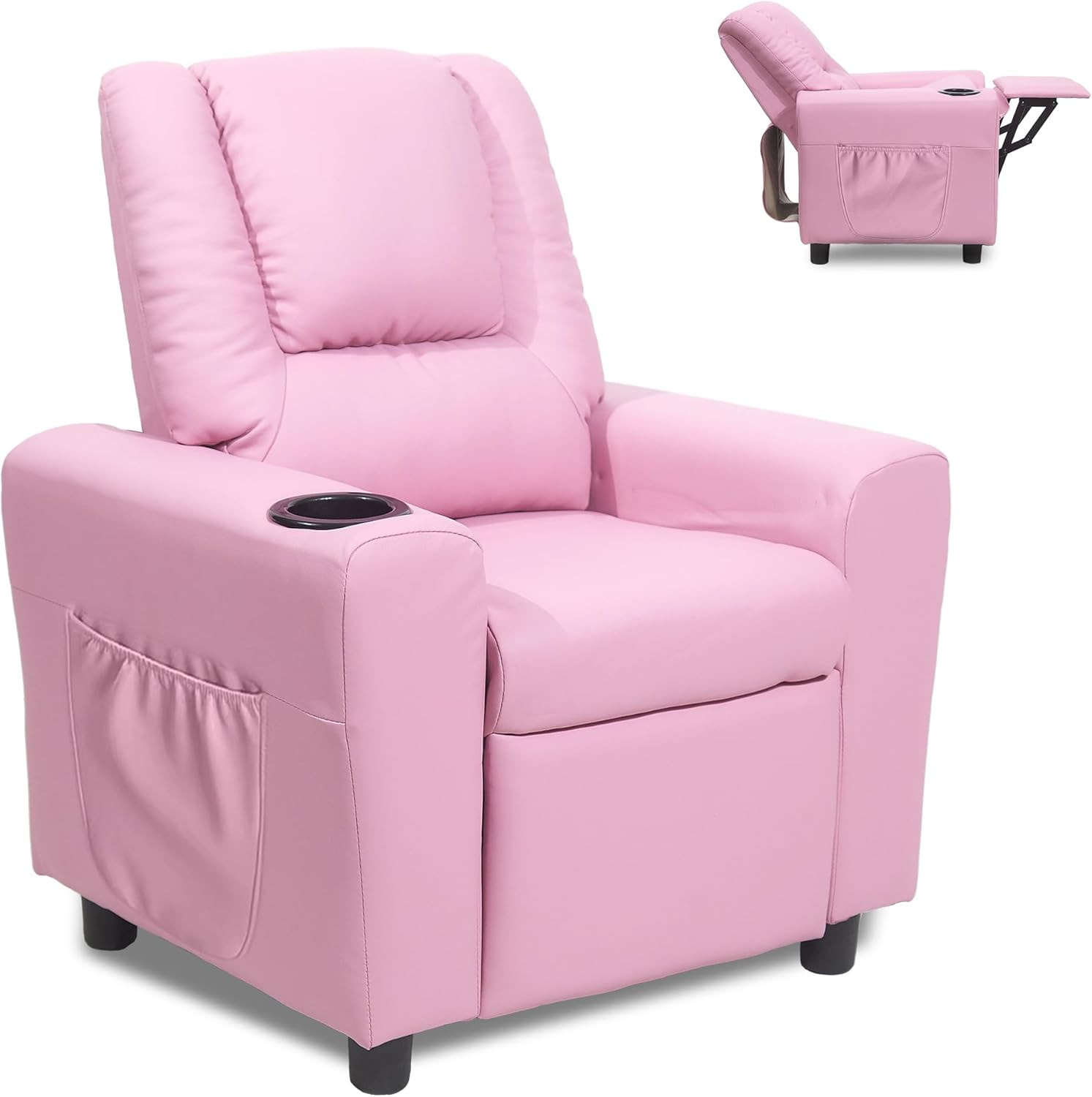 Kids Recliner Chair with Cup Holder, Toddler Recliners for Age 0-5 with Side Poc