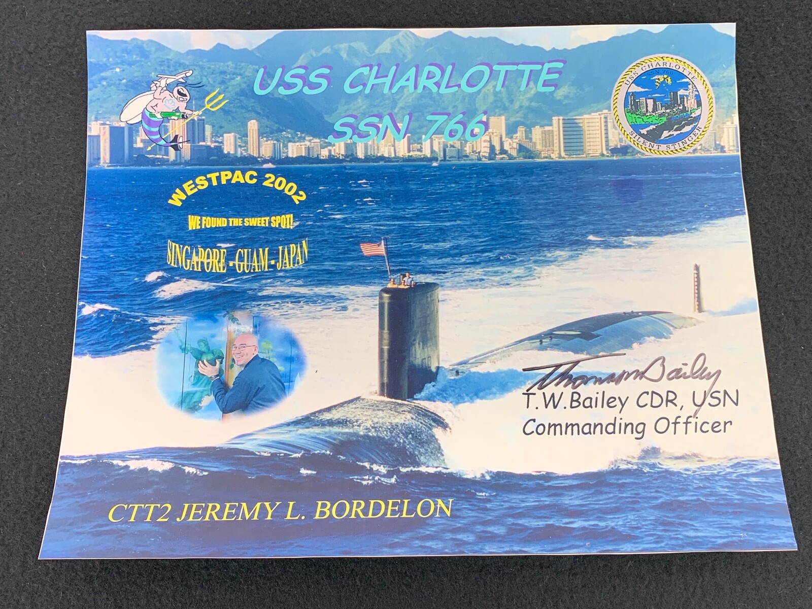 2002 USS Charlotte SSN-766 Commanding Officer Signed Photo