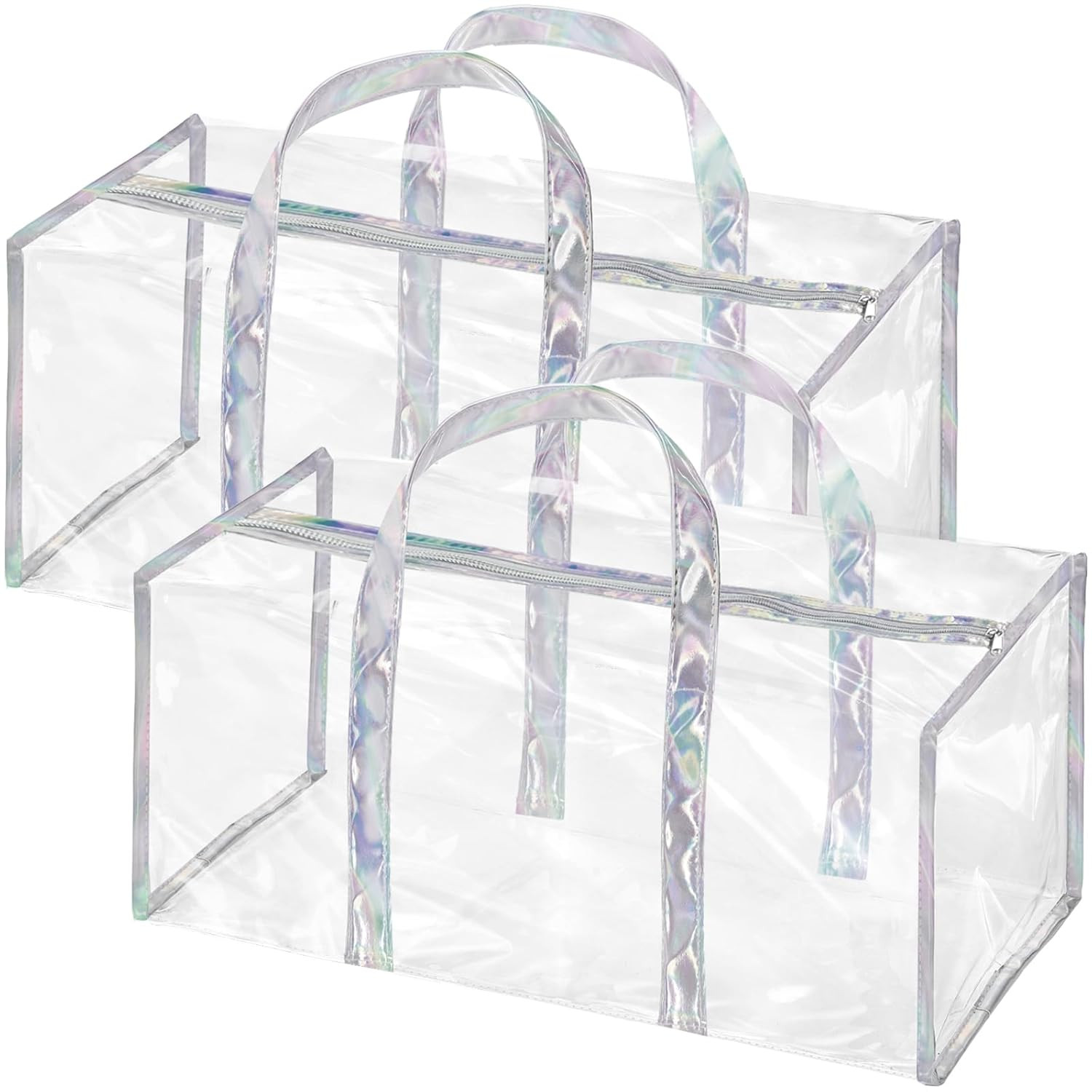 2 Pack Clear PVC Duffle Tote Bags with Zipper Large Travel Gym Storage Bags