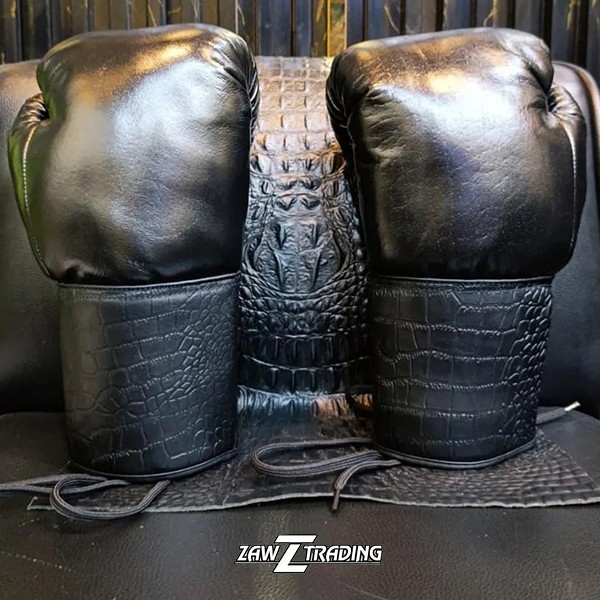 Handcrafted Crocodile-Embossed Cowhide Leather boxing gloves, punching gloves
