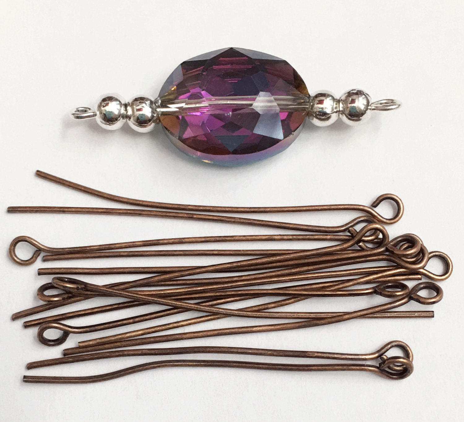 Bulk 350 pcs of Antique Copper Finished steel  Eyepins  40mm long 21 gauge thick