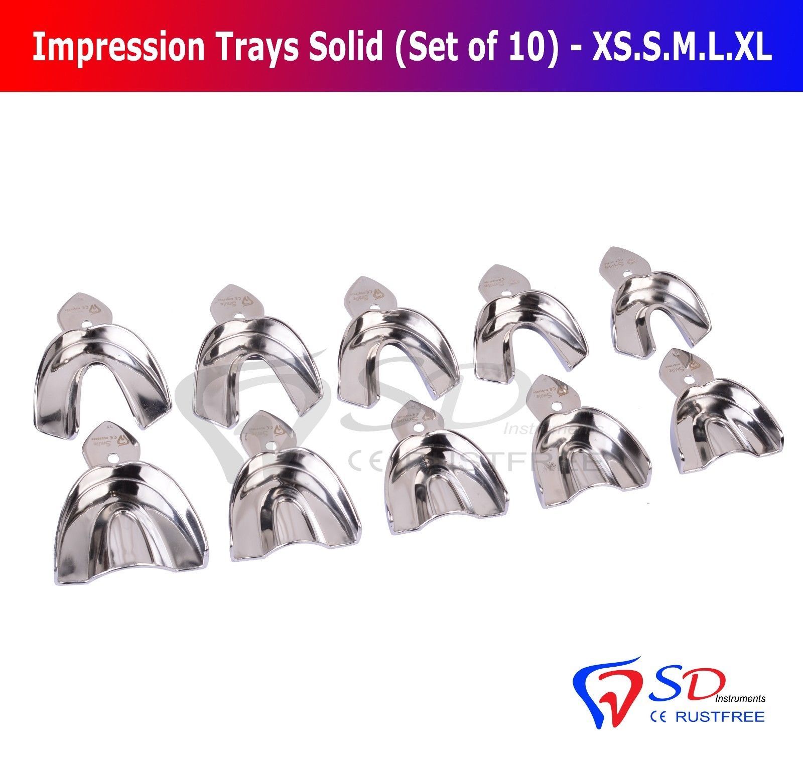 Complete Set Rim-Lock Metallic Impression trays Solid Dental Instruments Lab FDA