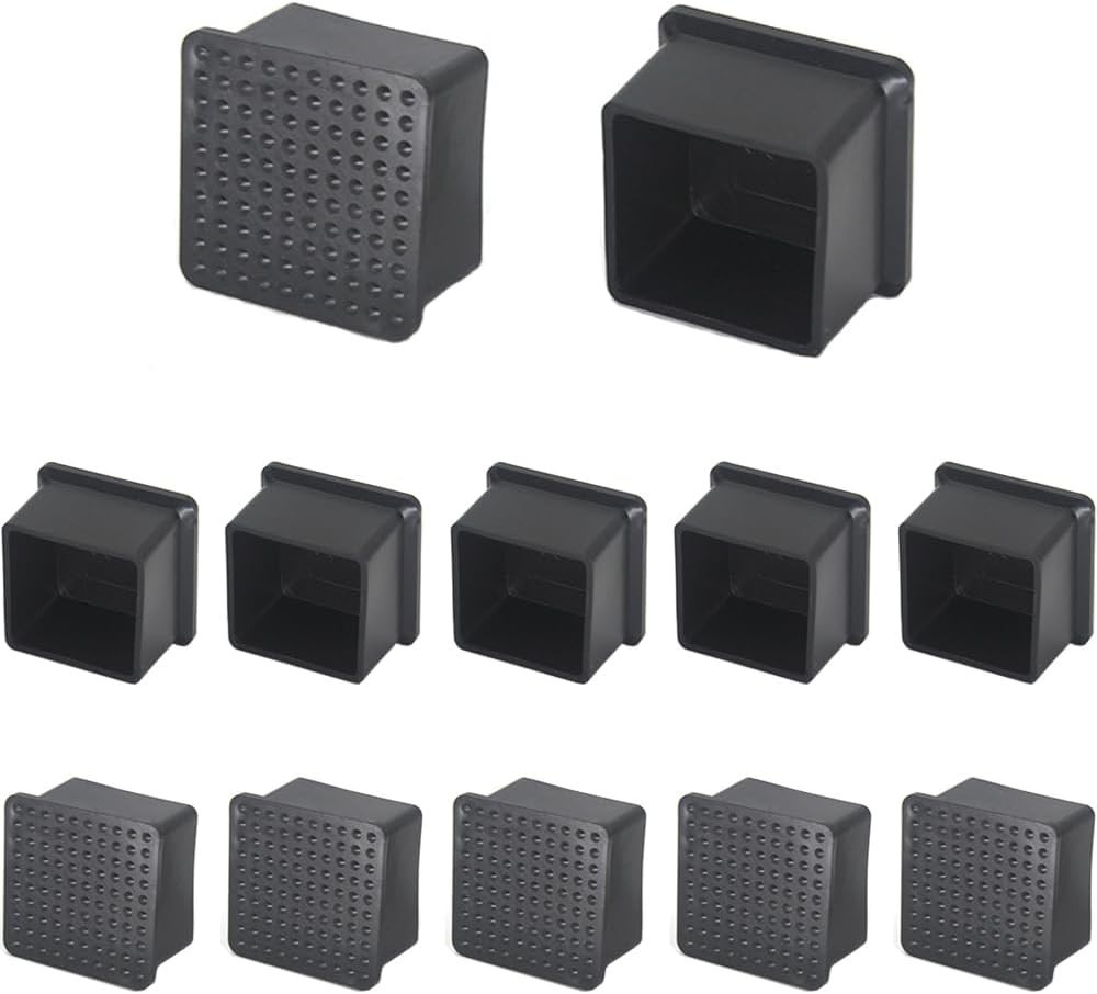 12Pcs 2"x2" (50mmx50mm) Square Rubber Chair Leg Tips Caps, Table Leg Covers, ...