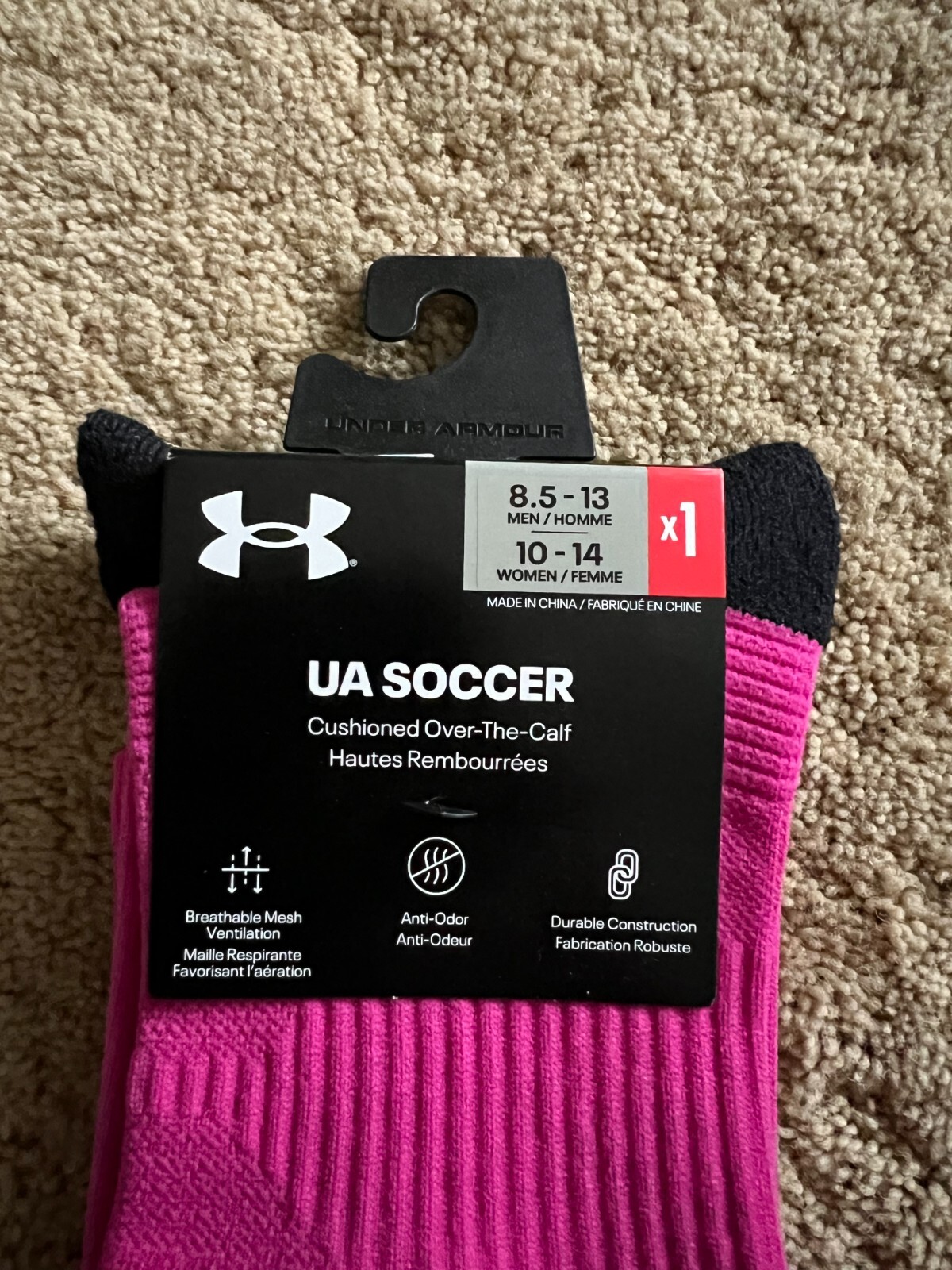 UA Under Armour Over the Calf OTC Soccer Socks Pink White Black Large