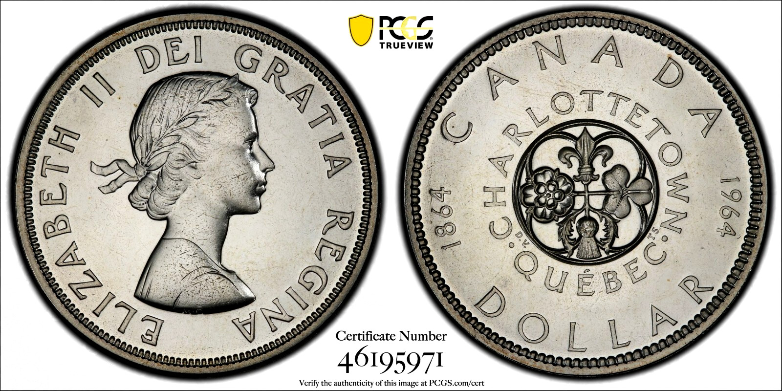 1964 PCGS PL66 CANADA CONFEDERATION NO DOT SILVER DOLLAR