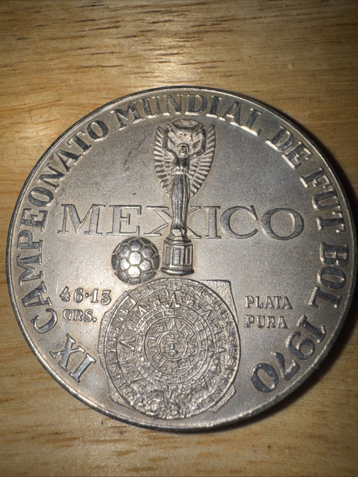 1970 Mexico Fifa Medal World Cup  .999 Silver *RARE COMMEMORATIVE *, 46.13 grs