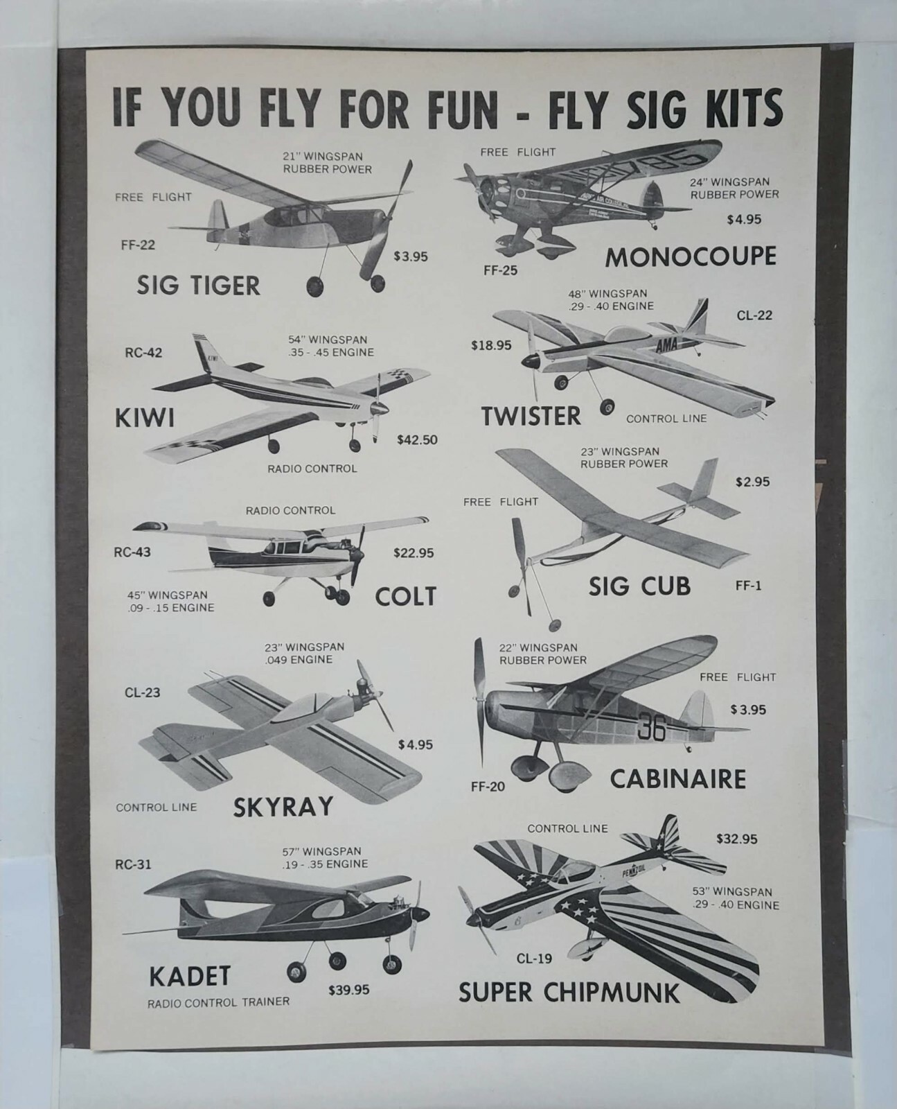 Vintage 1979 SIG MODEL PLANES Print Ad Ephemera Wall Art Decor Hank Pohlmann