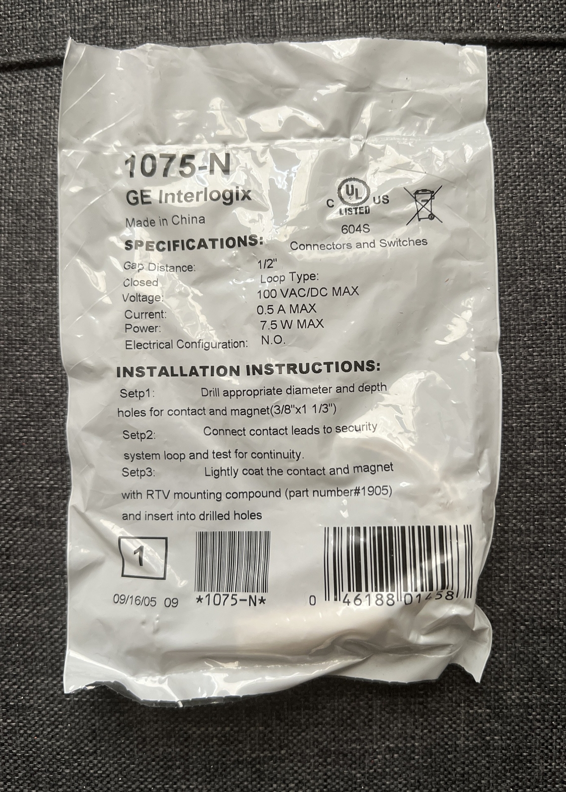GE Interlogix 1075-N Alarm Contact