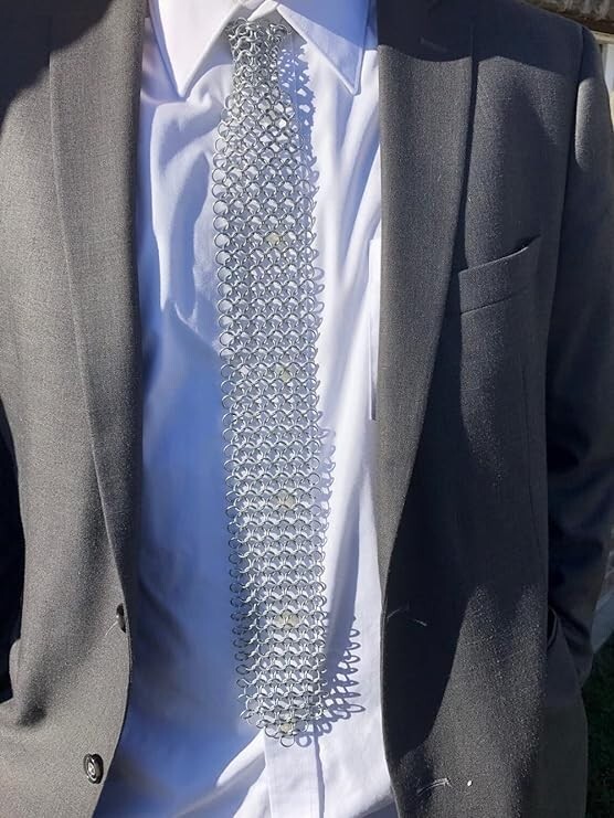 Aluminum butted chain mail Neck tie chainmail knitted tie wear new
