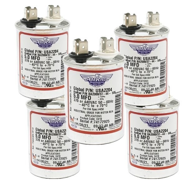 USA2204 5 uf/MFD 370-440 VAC volts Round Run Capacitor CBB65 50/60 Hz Lot-5