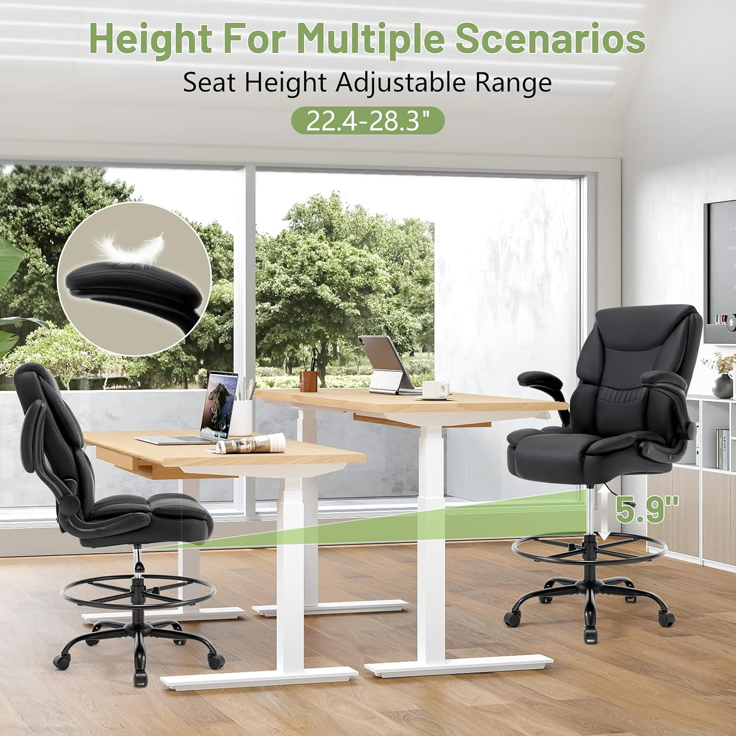 500LBS Drafting Chair, High Back Safer Standing Desk Chair, Executive Tall Offic