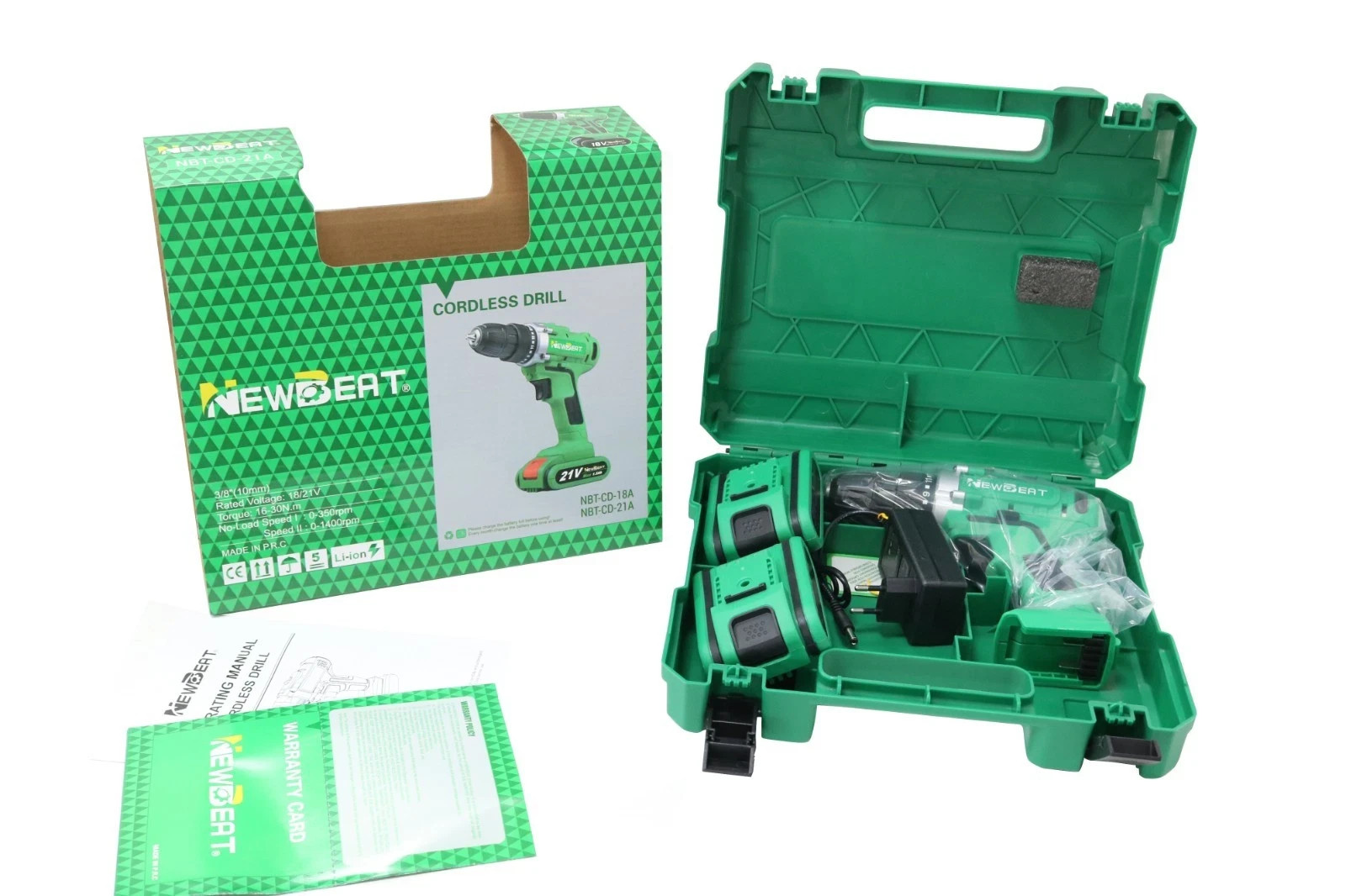 Variable Speed Cordless Drill Driver 21V Li-Ion Battery w/ LED Work Light