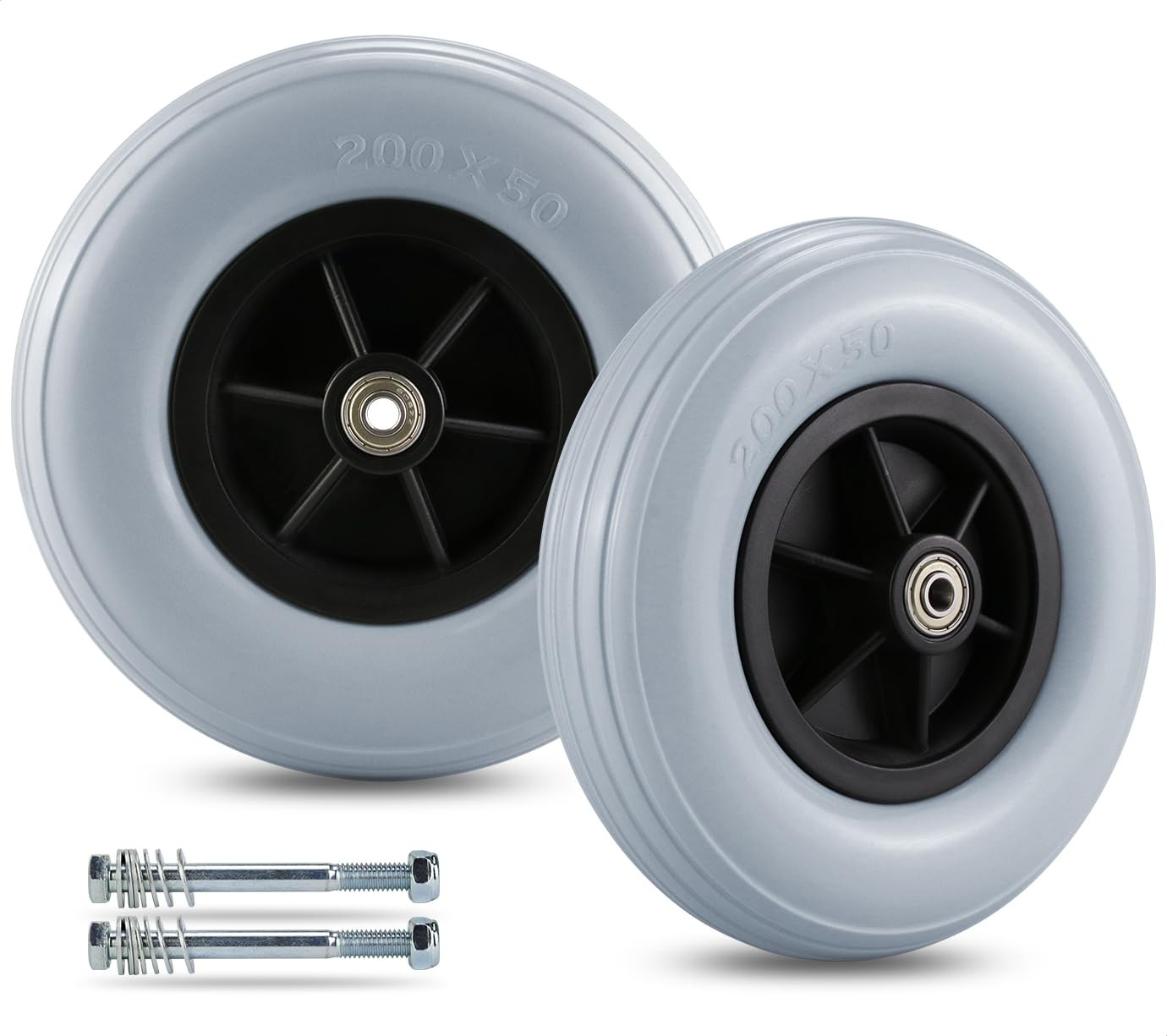 ANTIQO Pair of 8" x 2" (200x50) Caster Wheels 8"x - Gray, Gray