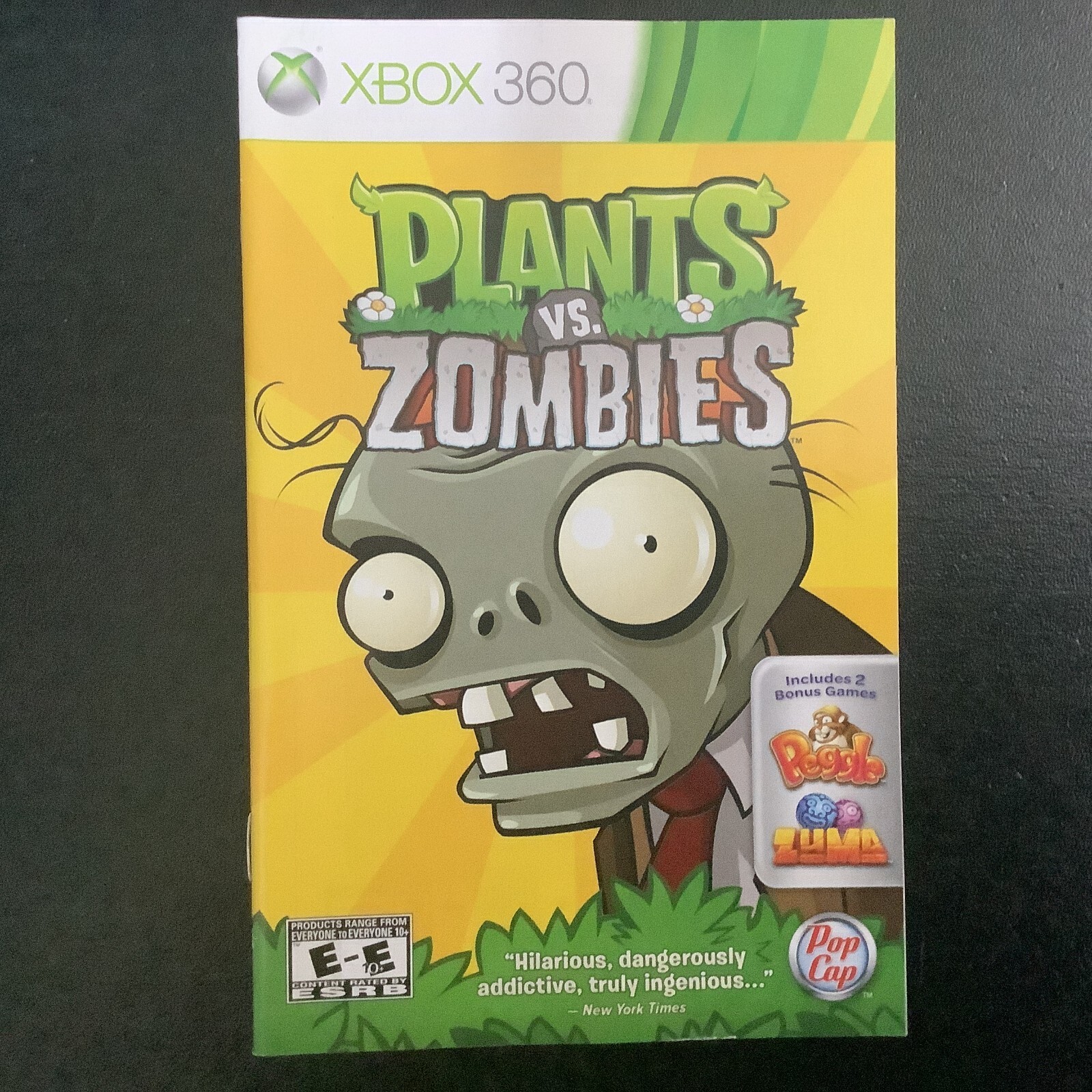 Plants vs. Zombies Microsoft Xbox 360 Instruction Manual Only